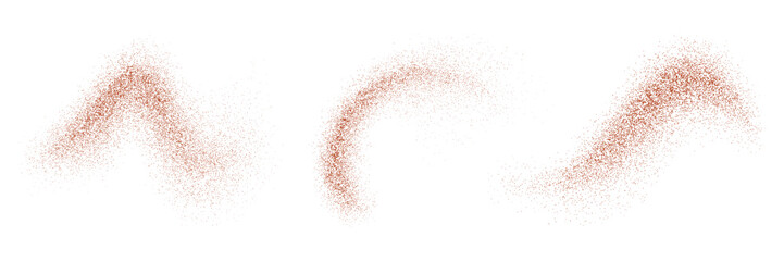 Red pepper spice powder. Realistic 3d vector dried condiment explode, abstract swirls and curves. Grainy scattered spicy burst or splashes. Overlay effect of chili, jalapeno, paprika spice splatters