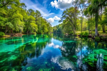 Obraz premium Ginnie Springs offers a nature-filled paradise of calm waters and verdant scenery for those passionate about the