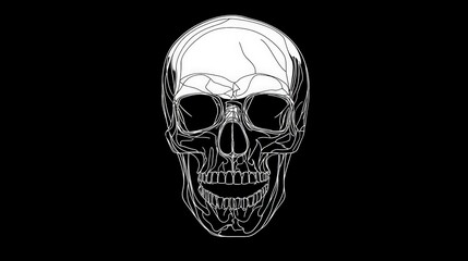 Skull outline with minimal details, simple and clean, black and white