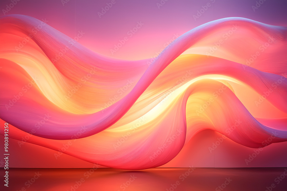 Poster a vibrant abstract background featuring flowing waves of pink and orange hues, creating a serene and