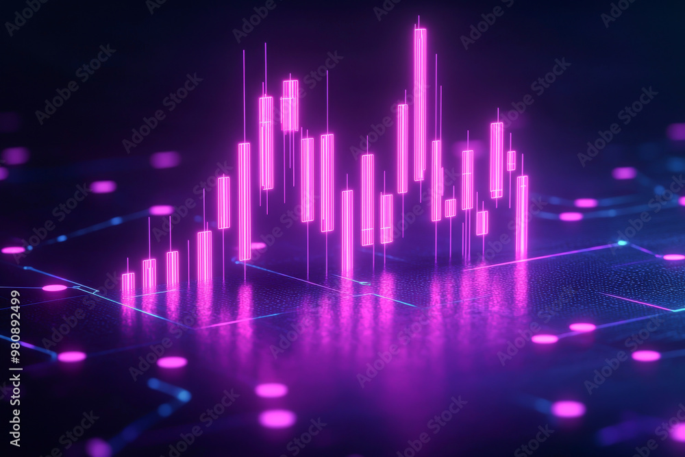 Poster a vibrant financial chart displaying colorful bars and indicators, representing stock market trends 