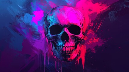 Stylized skull illustration, vibrant colors, modern design, artistic background