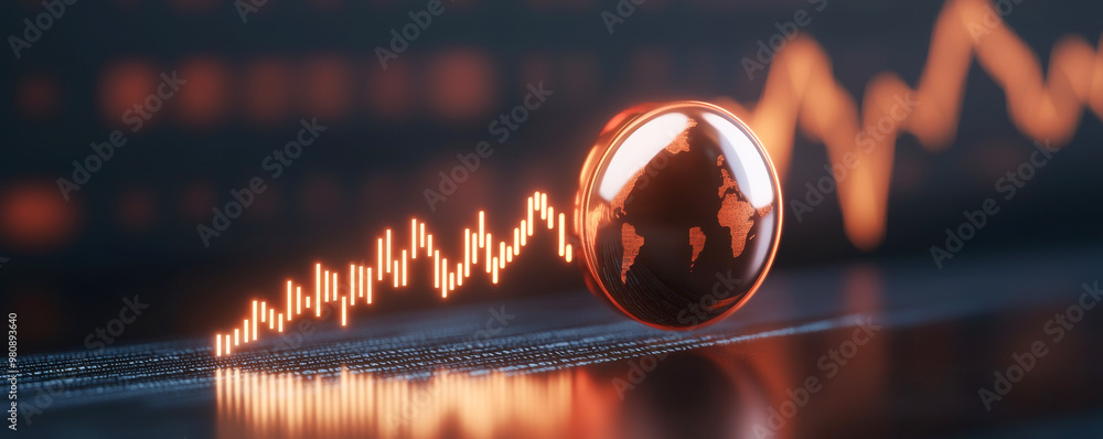 Poster abstract visualization of financial growth with a glowing orb and dynamic chart representing market 
