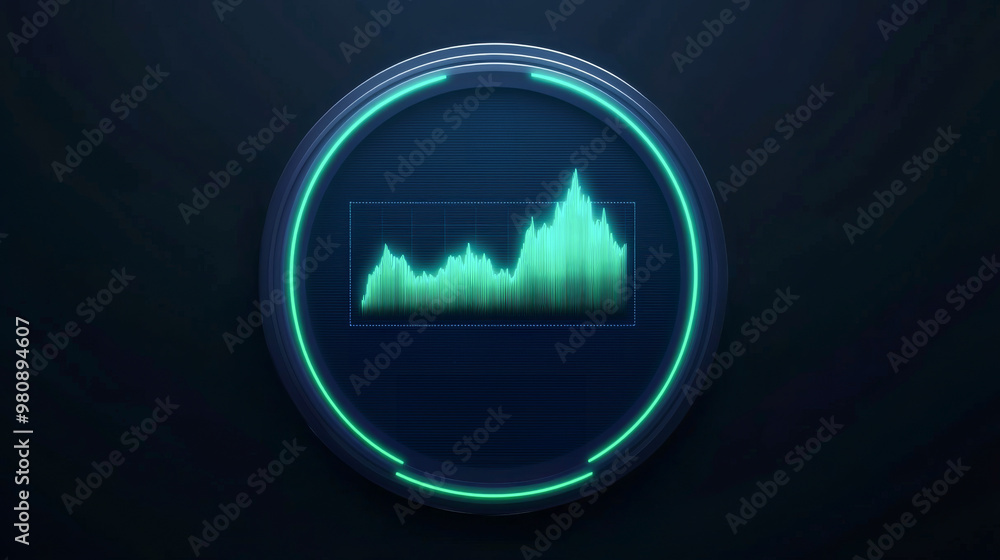 Poster digital audio spectrum display with vibrant green lines against a dark background, symbolizing sound