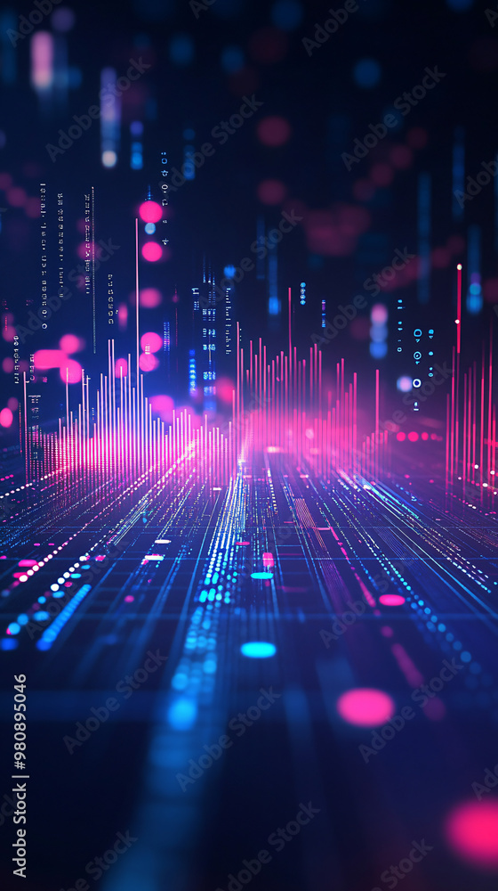 Poster Visualizing data: a stream of light in cyberspace, symbolizing the flow of information and digital communication