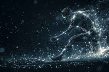 Running athletic man with geometry sprinter, polygonal wireframe, dots. 