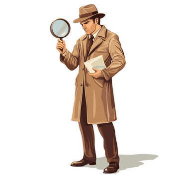 recommend clip art: vector detective with magnifying glass on white background .Generative AI
