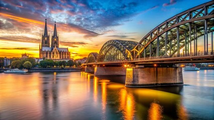 Fototapeta premium Historic Deutzer Bridge over the Rhine River in Cologne, Germany, with stunning cityscape views and modern architecture