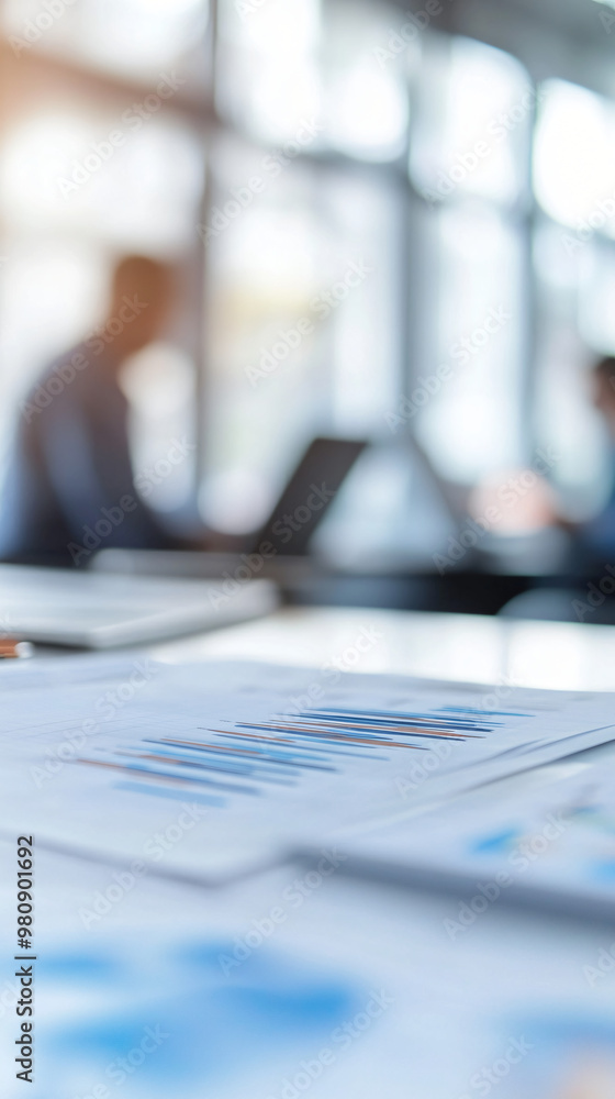 Leinwandbilder blurred office background with businessmen working on a new project and analyzing statistics data