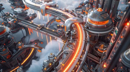 Fototapeta premium Futuristic Cityscape with Glowing Pathways.
