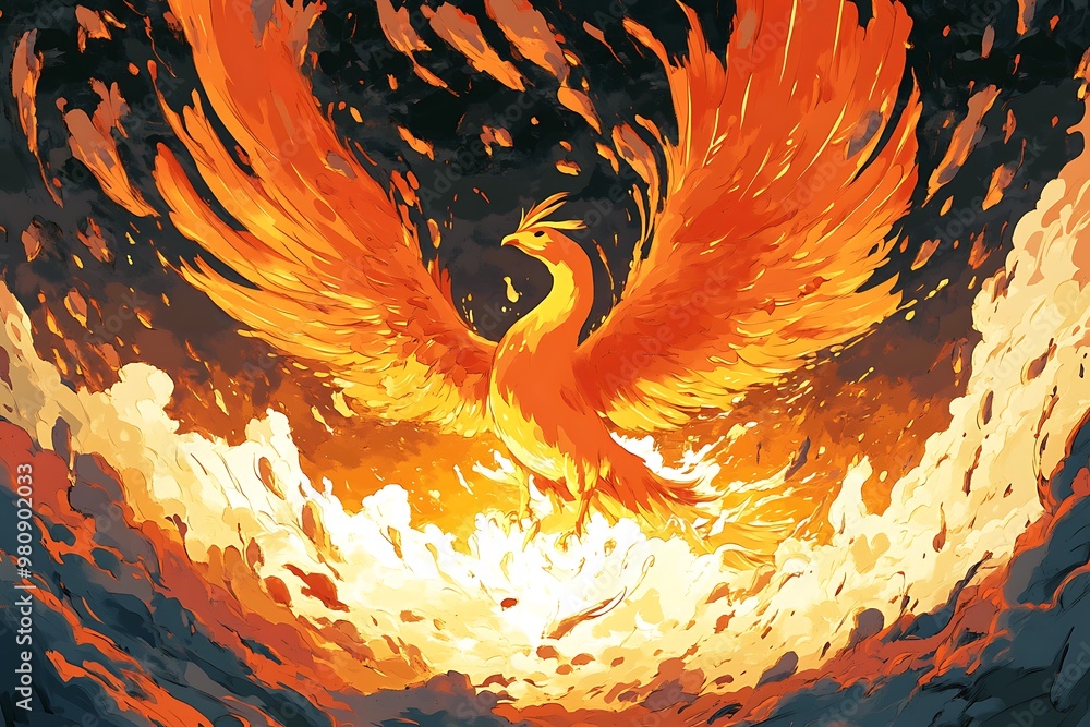 Canvas Prints Phoenix Rising from Flames, Abstract Art Painting.