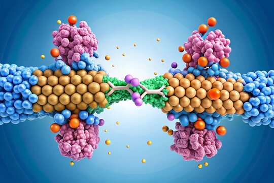 Illustration of a symporter protein, a type of transmembrane transport protein, facilitating the movement of two