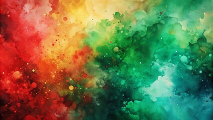 Fototapeta premium Vibrant red and green hues blend in a mesmerizing watercolor design, creating a stunning abstract background perfect for artistic wallpapers and design projects.