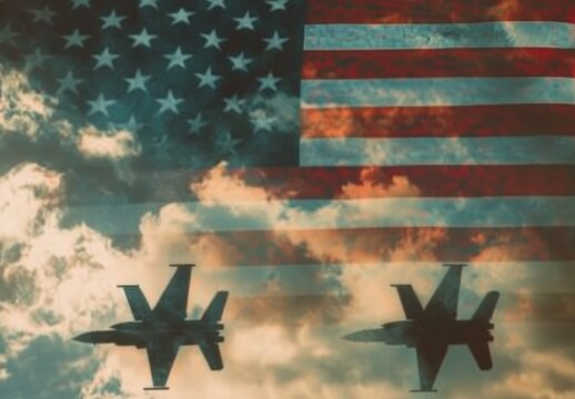 American flag contrails accompany fighter jets in the US Air Force's strike concept