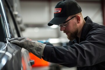 A mobile cleaning technician polishing a vehicle on-site adult car transportation.