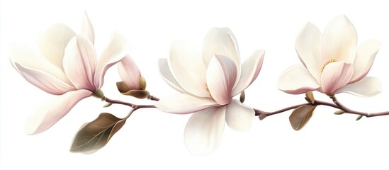 Delicate magnolia flower painting set against a white background