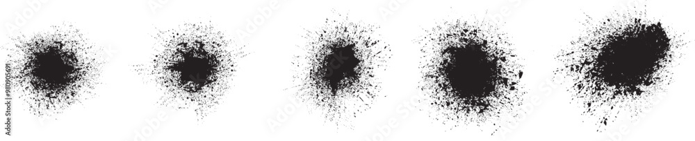 Poster Collection of ink splashes for explosion effect .Set of Black Spray paint effect. Place stains and splats in this pack over any object to create grunge effect .Spray paint drips .abstract vector.