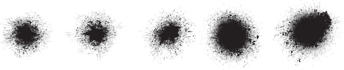 Collection of ink splashes for explosion effect .Set of Black Spray paint effect. Place stains and splats in this pack over any object to create grunge effect .Spray paint drips .abstract vector.