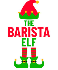 The Barista Elf Christmas T-Shirt Design Holiday Elf Christmas Illustration