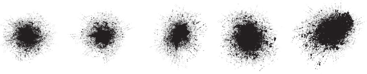 Collection of ink splashes for explosion effect .Set of Black Spray paint effect. Place stains and splats in this pack over any object to create grunge effect .Spray paint drips .abstract vector.