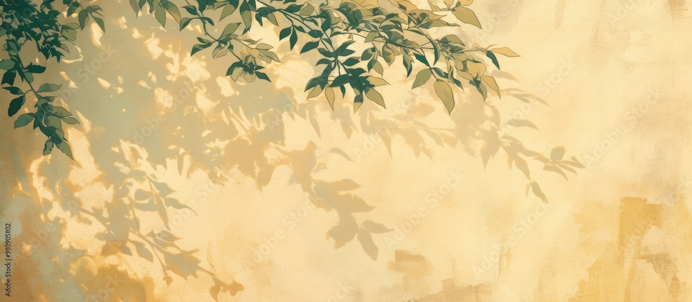 Poster abstract painting of leaf shadows and light with a blurred backdrop natural leaf branch silhouettes 