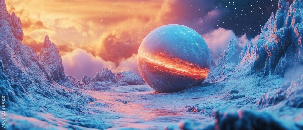 Poster surreal abstract 3d wallpaper featuring a sphere in an imaginative space setting