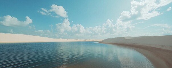 Naklejka premium The picturesque Lençóis Maranhenses National Park, with vast white sand dunes and sparkling blue lagoons in Brazil