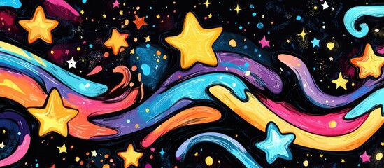 Obraz premium Cute hand drawn stars in a whimsical painting Abstract vector background featuring a starry design in black