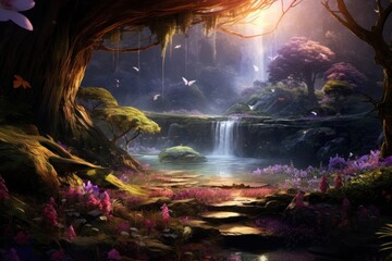 Fototapeta premium Fantasy scene landscape outdoors nature.