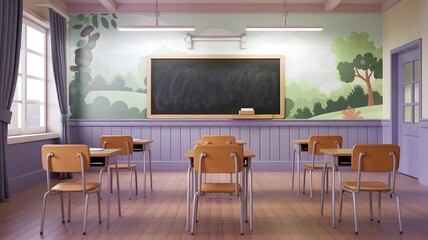 School Interior with Blank Blackboard Mockup