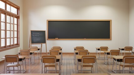 School Interior with Blank Blackboard Mockup