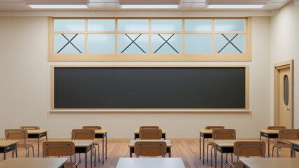 School Interior with Blank Blackboard Mockup