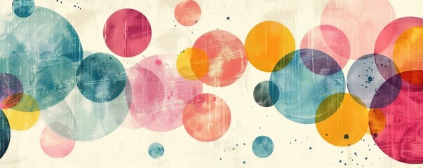 Colorful abstract art with overlapping circles and vibrant splashes, creating a dynamic modern design. Background.