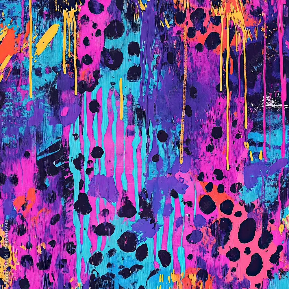 Poster vivid abstract pattern with chaotic leopard-inspired design for creative projects.