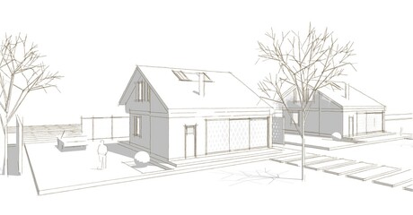 sketch of a modern house 3d rendering	
