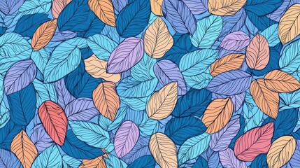 Light blue vector sketch pattern featuring a colorful abstract design with leaves in a doodle style suitable for coloring books and pages for children