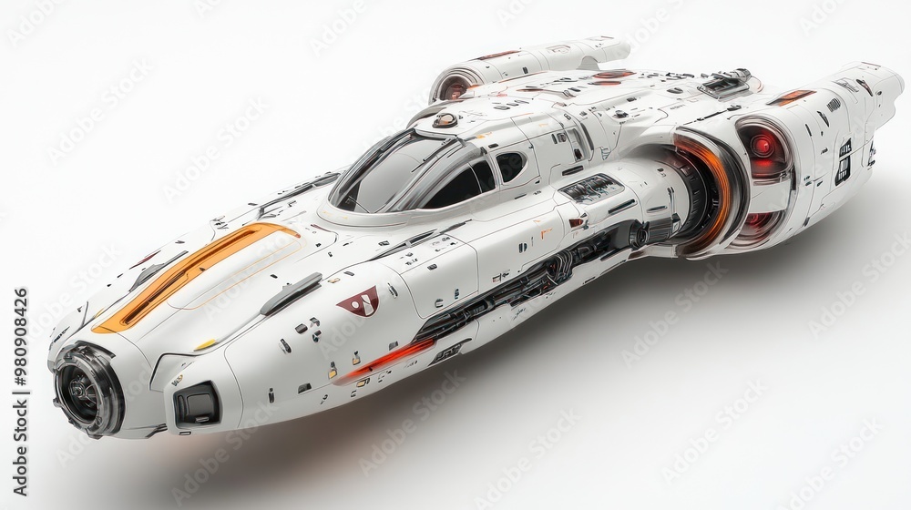 Poster futuristic spaceship model showcasing intricate design and details.