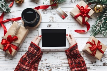 Using technology for holiday shopping can simplify the process. It allows you to shop for gifts on a tablet in a festive setting with wrapped presents nearby, making it more convenient