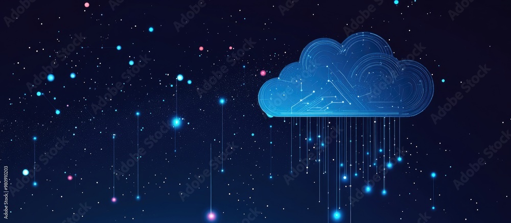 Poster modern blue digital background with data cloud and neural networks