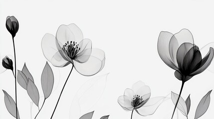 Naklejka premium Black and Grey Line Art Floral Abstraction on White Background