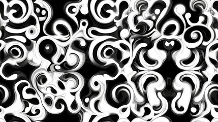 Endless seamless abstract black and white melting sloping kaleidoscopic pattern suitable for ceramic tiles backgrounds and wallpapers