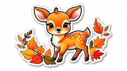 Adorable Cartoon Fawn with Autumn Leaves Illustration