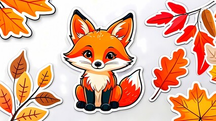 Obraz premium Cartoon Fox Surrounded by Autumn Leaves Illustration