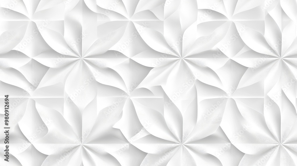 Wall mural abstract floral seamless pattern featuring subtle geometric leaf motifs light gray and white raster 