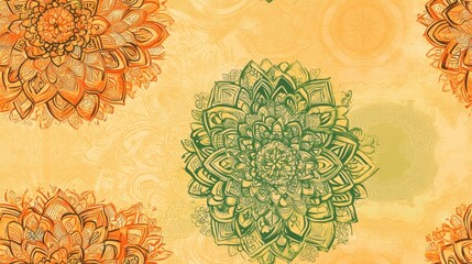 Baby shower flyer and banner template featuring a mandala background with Indian design elements Raster wedding invitation thank you card save the date and baby shower cards in orange green and ye
