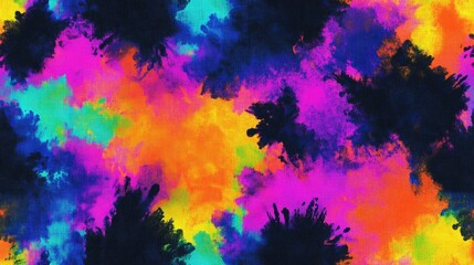 Obraz premium Ink Black Patch Multi Color Rainbow Blot Neon Tie Dye Repeat Geometric Gradient Seamless Brush Neon Ink Texture Boho Tie Dye Seamless Flower Modern Watercolor Fabric Texture Abstract Wash Spot
