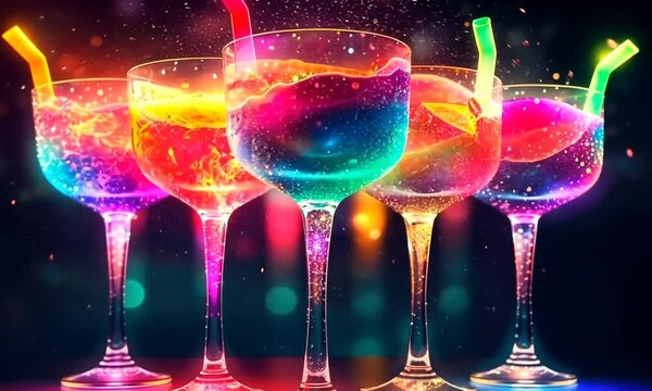 cocktail drinks in glass on black background