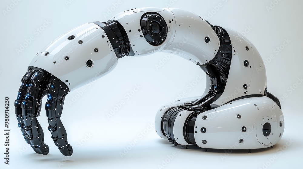 Poster robotic arm with articulated joints for precision tasks.
