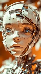 A stylized face merging human and robotic features - Smartphone Wallpaper