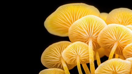 Vibrant Macro Mushroom with Intricate Gills on Black Background